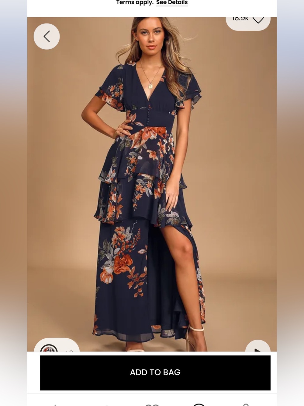 Lulu's Black Floral High-Low Tiered Maxi Dress with Rust & Olive Accents